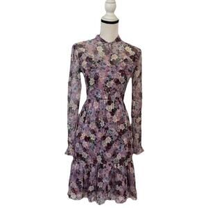 Erdem Women’s Danielle Dress Silk Lilac Purple Multi Floral Long Sleeves Size 2